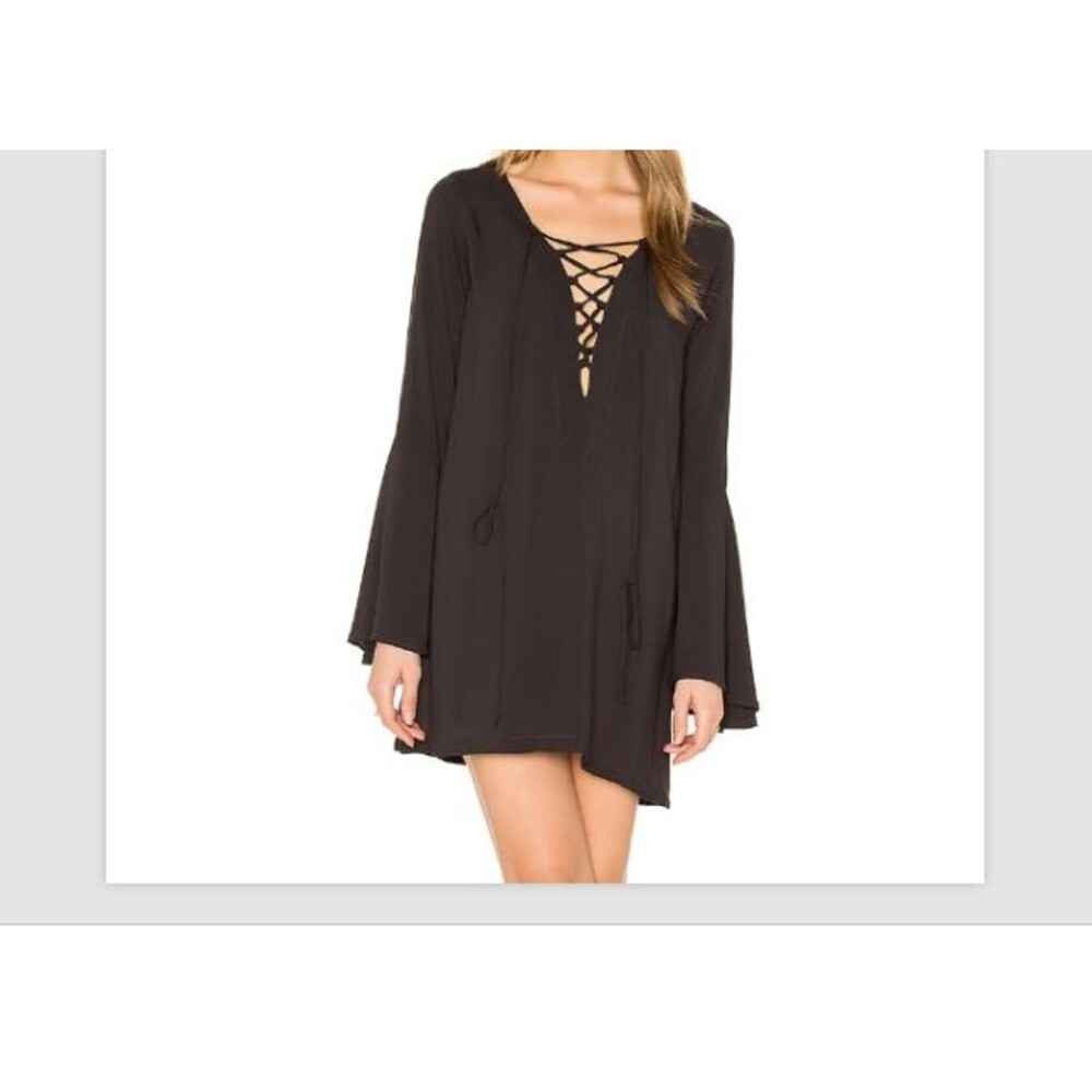 Blue Life Black Lace Up Tunic Dress- Beach Cover Up Vacation Size S NEW